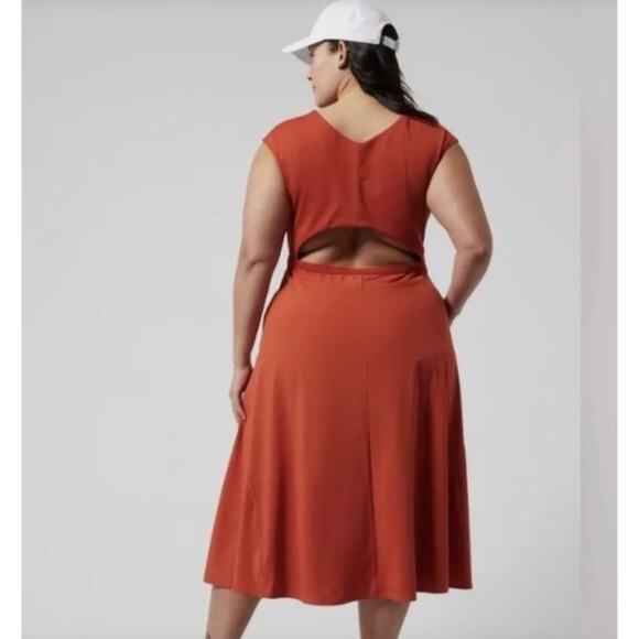 Athleta Long Brick Terra Cotta Dress Back Cut Out 3X Flowy Comfortable Athletic - Picture 12 of 12